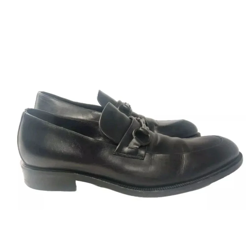 GUCCI Black Leather Horsebit Loafers Men's Shoes Size 8.5 D